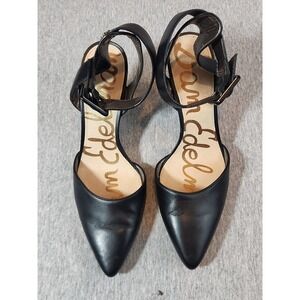 Sam Edelman Black Leather Pointed Toe Ankle Strap Kitten Heels Pumps Size 8.5M